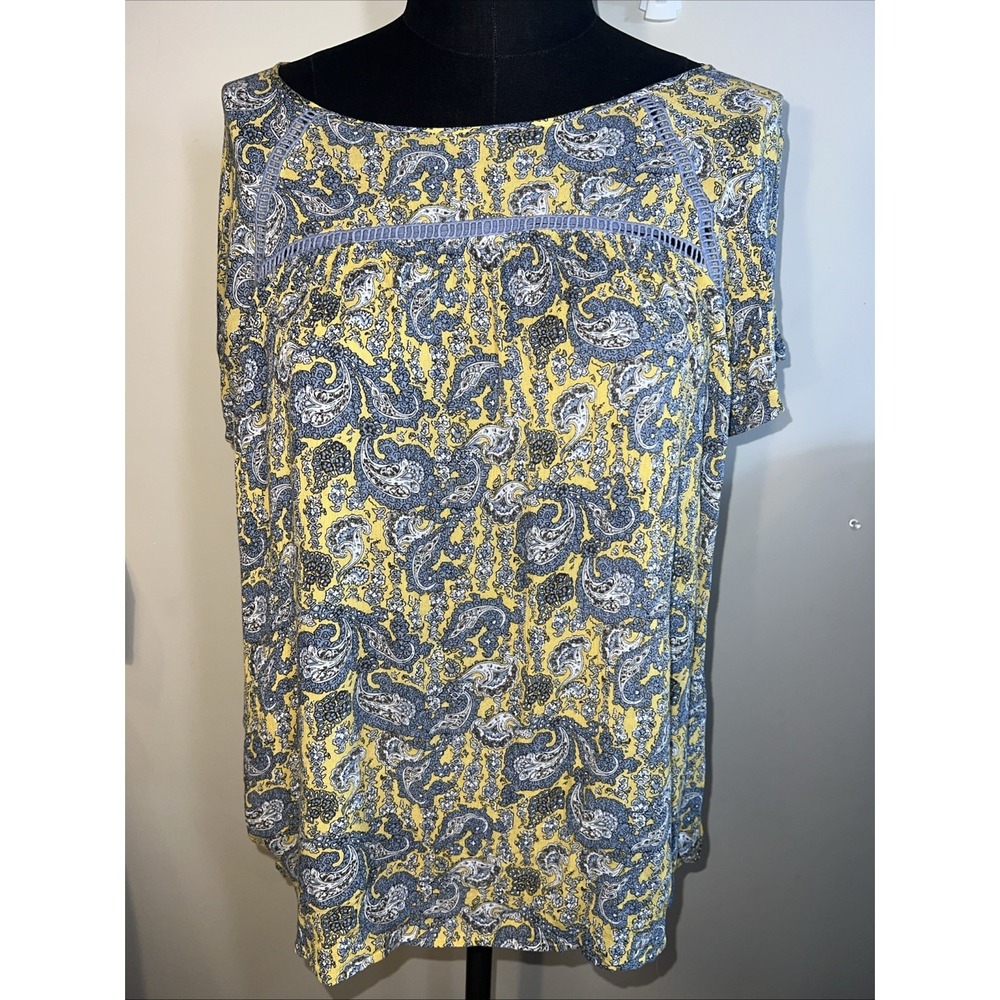 LOFT Paisley Peasant Blouse Women's Medium Short Sleeve Floaty Boho Top